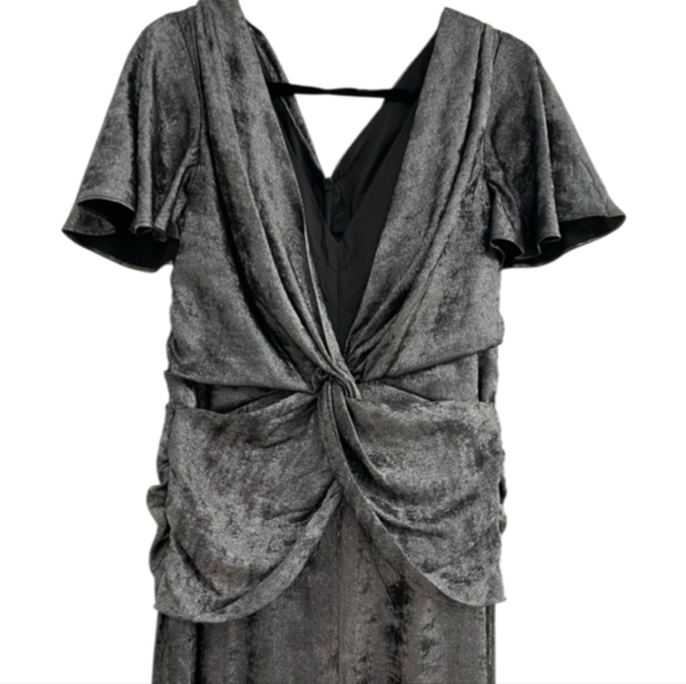 Aidan Mattox Flutter-Sleeve Burn Velvet A-Line Gown Surplice neck Size 8 $350 - Picture 10 of 15